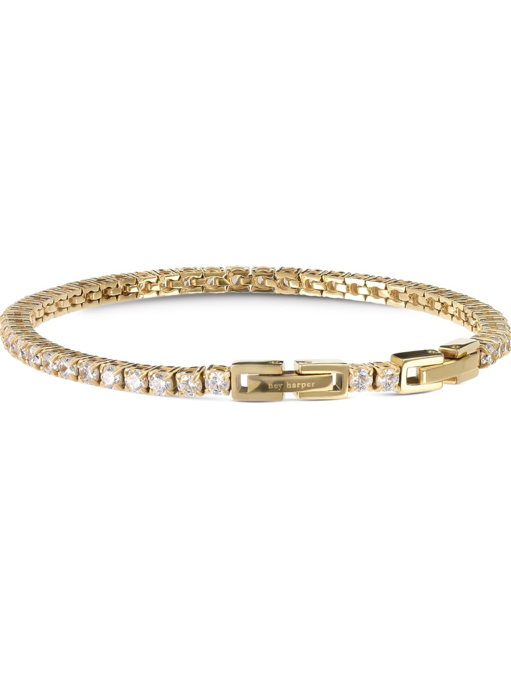 Hey Harper Gold Crystal Tennis Bracelet new in package Never Tarnish Brand